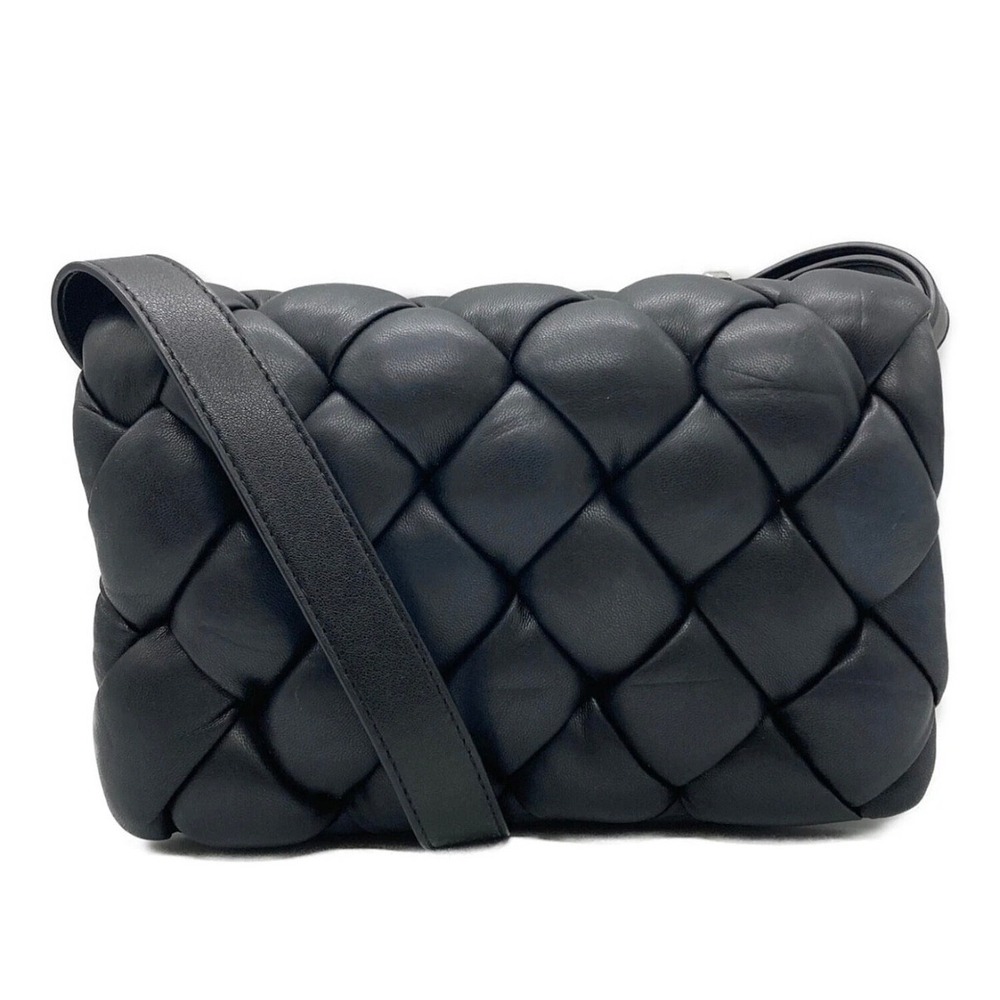 JW PEI Maze Crossbody Bag Black Vegan Leather Padded Woven Flap Handbag